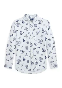 Boys 8-20 Striped Cotton Oxford Graphic Shirt