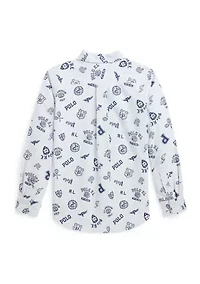 Boys 8-20 Striped Cotton Oxford Graphic Shirt