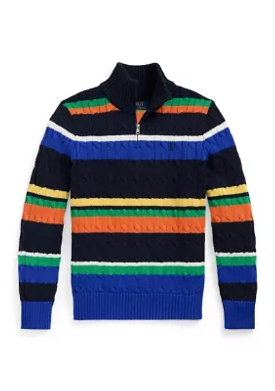Boys 8-20 Striped Cotton 1/4 Zip Sweater