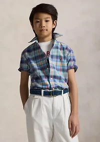 Boys 8-20 Plaid Cotton Oxford Short Sleeve Shirt