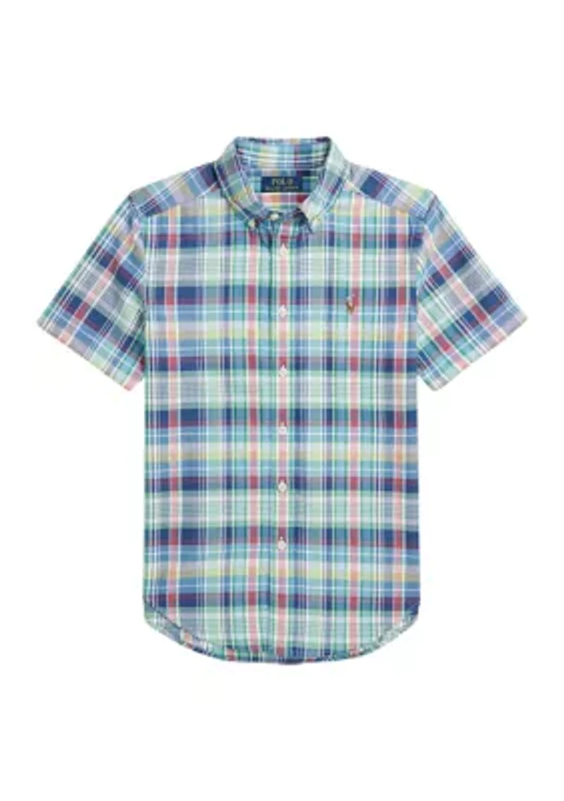 Boys 8-20 Plaid Cotton Oxford Short Sleeve Shirt