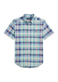 Boys 8-20 Plaid Cotton Oxford Short Sleeve Shirt