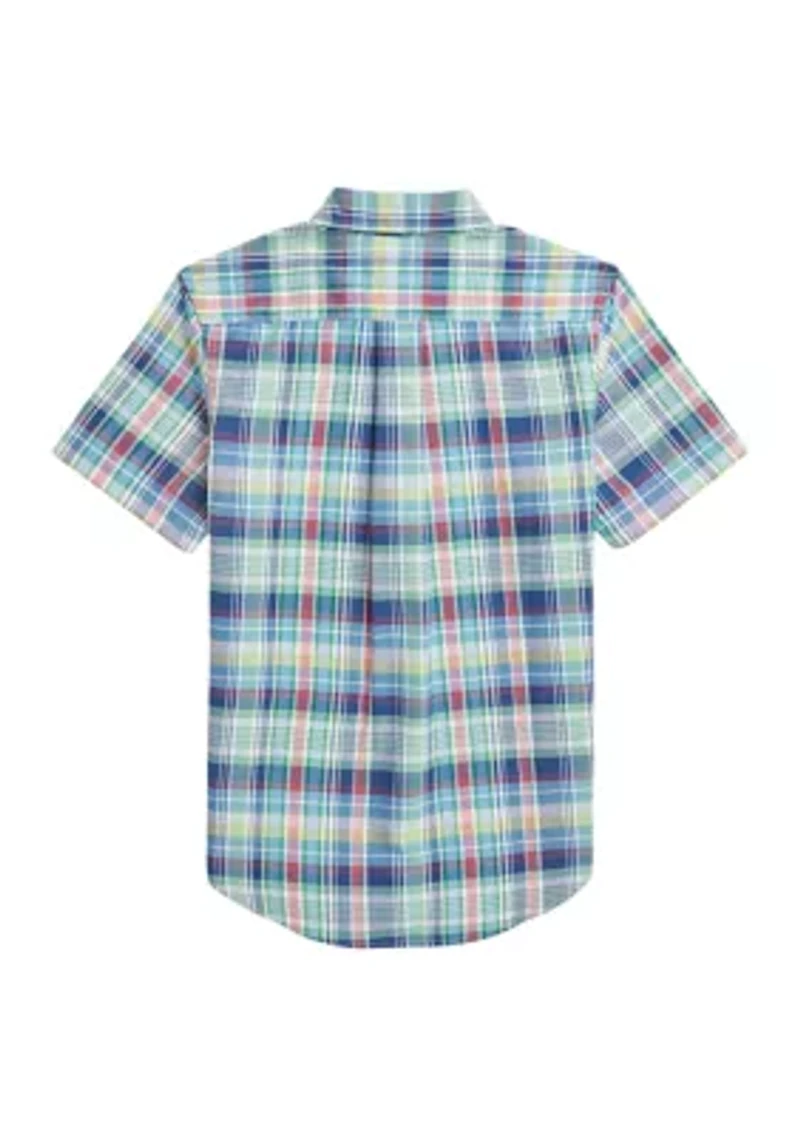 Boys 8-20 Plaid Cotton Oxford Short Sleeve Shirt