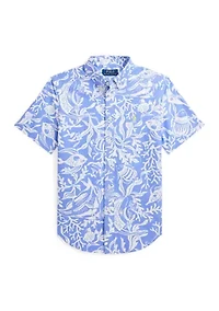 Boys 8-20 Sea Printed Cotton Short Sleeve Shirt