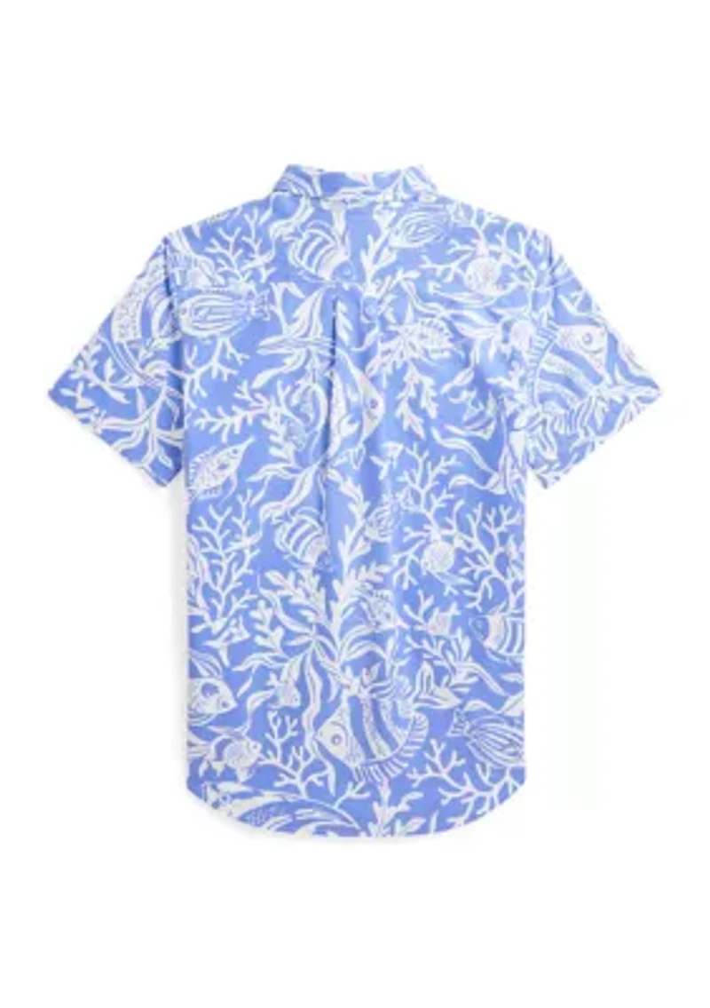 Boys 8-20 Sea Printed Cotton Short Sleeve Shirt