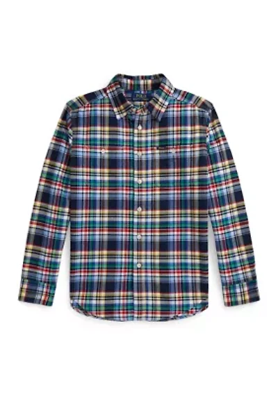 Boys 8-20 Plaid Brushed Cotton Oxford Work Shirt
