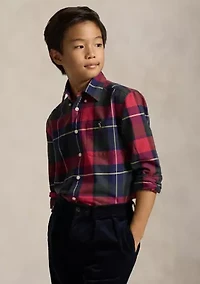 Boys 8-20 Plaid Cotton Oxford Shirt