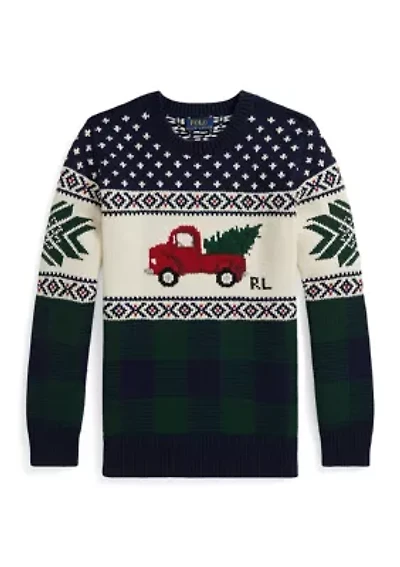 Boys 8-20 Truck-Intarsia Cotton Sweater