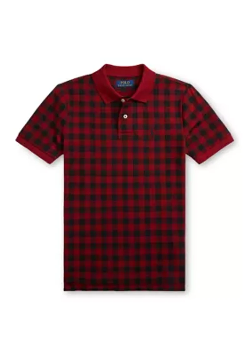 Boys - Buffalo Check Cotton Mesh Polo Shirt