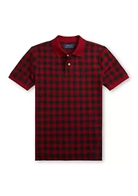 Boys - Buffalo Check Cotton Mesh Polo Shirt