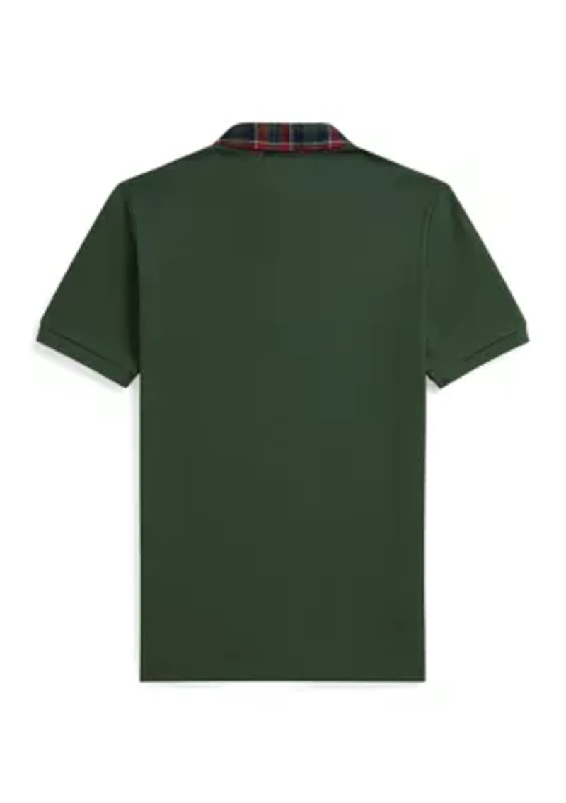 Boys 8-20 Plaid-Collar Mesh Polo Shirt