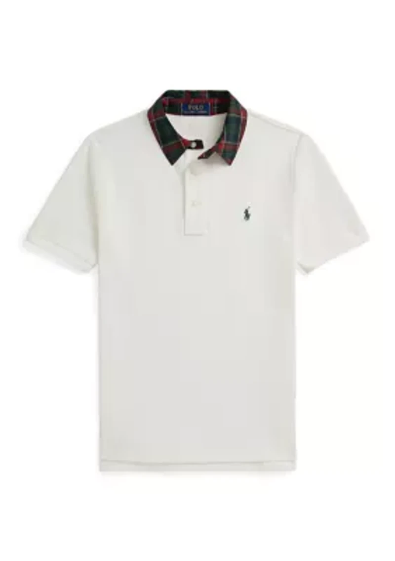 Boys 8-20 Plaid-Collar Cotton Mesh Polo Shirt