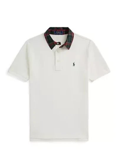 Boys 8-20 Plaid-Collar Cotton Mesh Polo Shirt