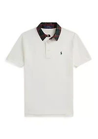 Boys 8-20 Plaid-Collar Cotton Mesh Polo Shirt