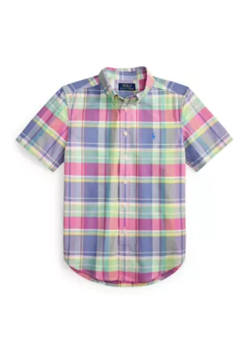 Boys 8-20 Plaid Cotton Oxford Shirt