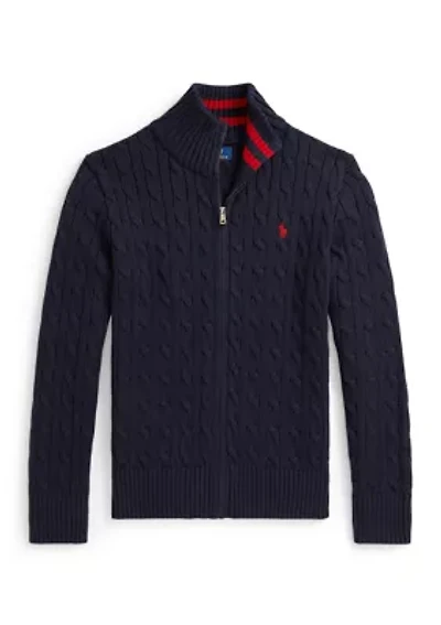 Boys 8-20 Cable-Knit Cotton Full-Zip Sweater