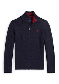 Boys 8-20 Cable-Knit Cotton Full-Zip Sweater