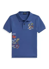 Boys - Embroidered Cotton Mesh Polo Shirt
