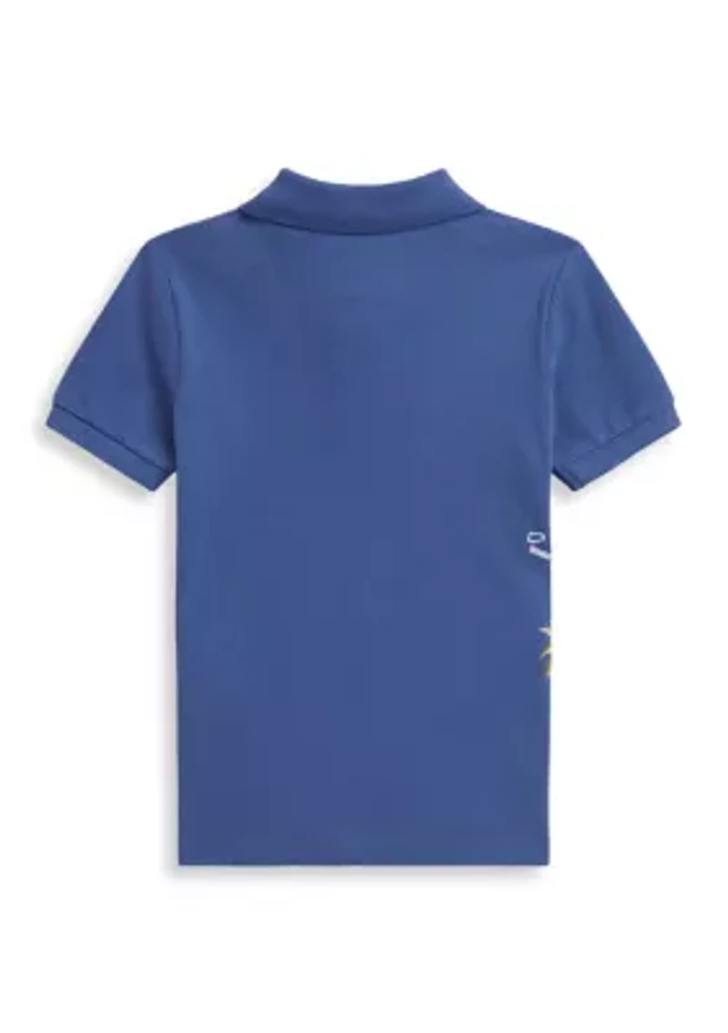 Boys - Embroidered Cotton Mesh Polo Shirt