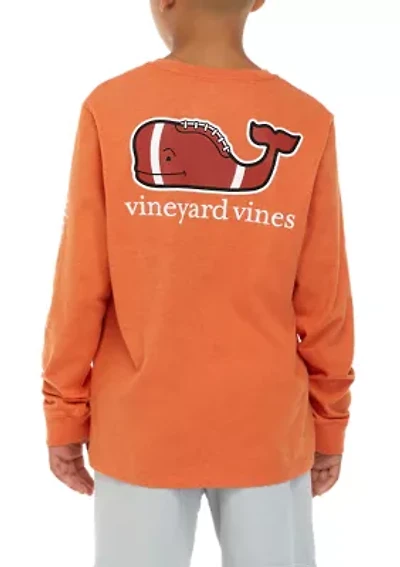 Boys 8-20 Long Sleeve Football Whale Heathered Pocket Graphic T-Shirt
