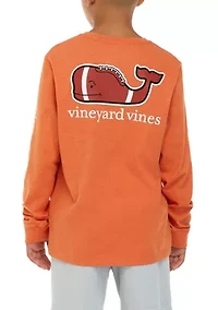 Boys 8-20 Long Sleeve Football Whale Heathered Pocket Graphic T-Shirt