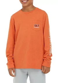 Boys 8-20 Long Sleeve Football Whale Heathered Pocket Graphic T-Shirt