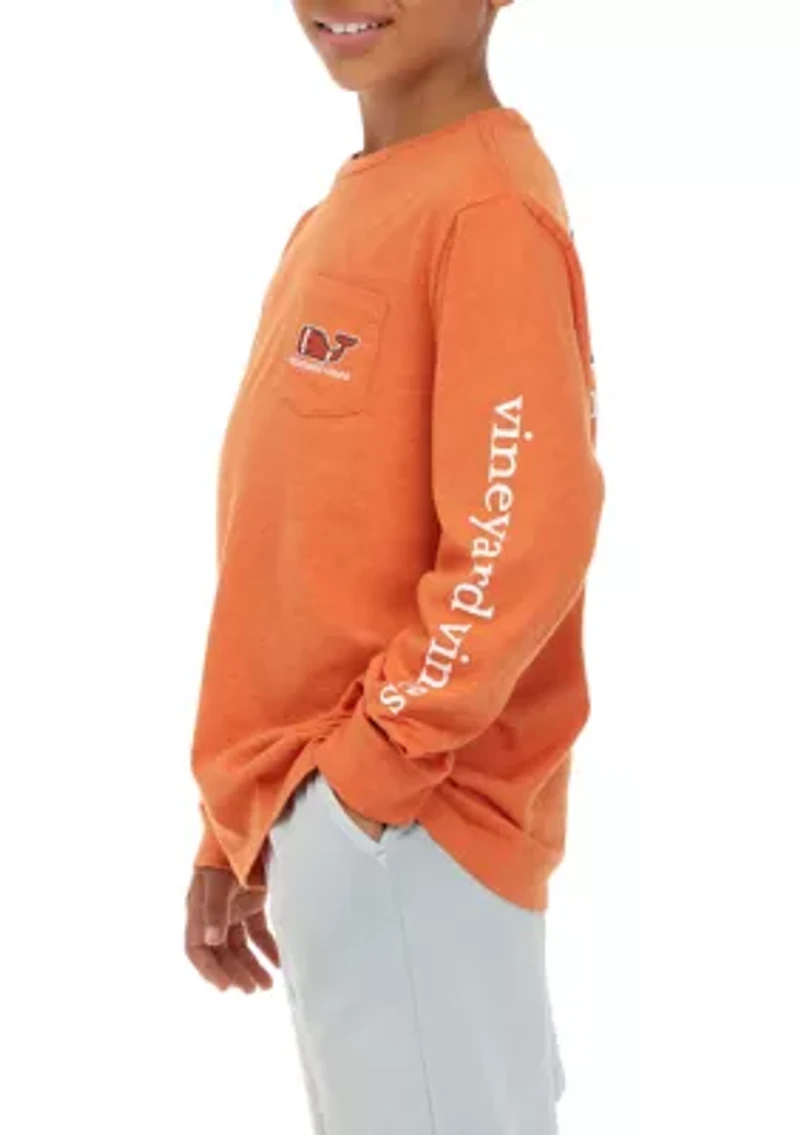 Boys 8-20 Long Sleeve Football Whale Heathered Pocket Graphic T-Shirt