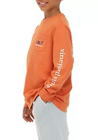 Boys 8-20 Long Sleeve Football Whale Heathered Pocket Graphic T-Shirt