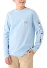 Boys 8-20 Flag Whale Long-Sleeve Pocket T-Shirt