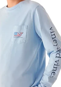 Boys 8-20 Flag Whale Long-Sleeve Pocket T-Shirt