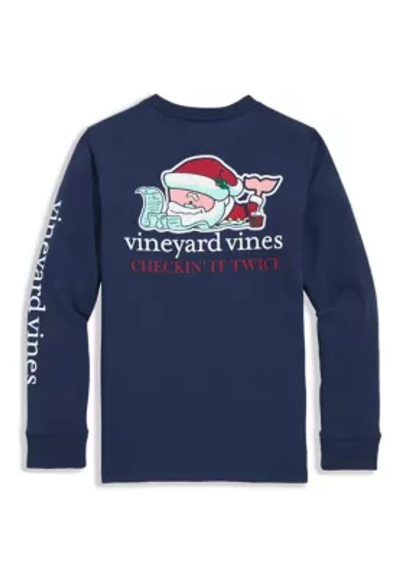 Boys 8-20 Long Sleeve Cotton Santa Whale Graphic T-Shirt