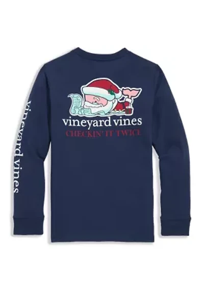 Boys 8-20 Long Sleeve Cotton Santa Whale Graphic T-Shirt