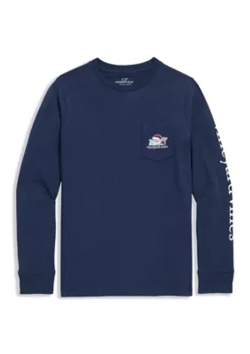 Boys 8-20 Long Sleeve Cotton Santa Whale Graphic T-Shirt