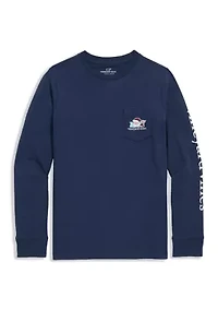 Boys 8-20 Long Sleeve Cotton Santa Whale Graphic T-Shirt