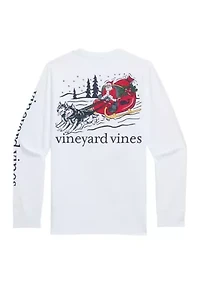 Boys 8-20 Santa Dog Sleigh Long-Sleeve Pocket Tee