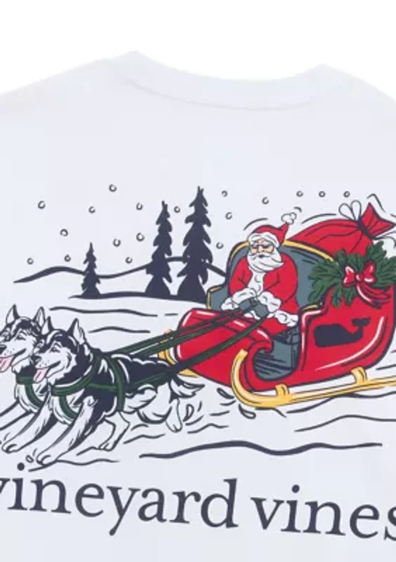 Boys 8-20 Santa Dog Sleigh Long-Sleeve Pocket Tee