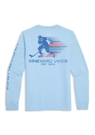 Boys 8-20 Long Sleeve Cotton Retro Hockey Player Graphic T-Shirt