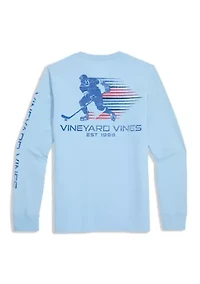 Boys 8-20 Long Sleeve Cotton Retro Hockey Player Graphic T-Shirt