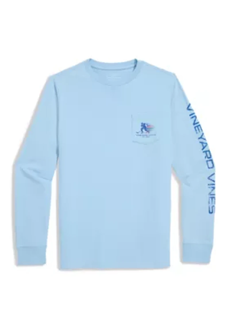 Boys 8-20 Long Sleeve Cotton Retro Hockey Player Graphic T-Shirt