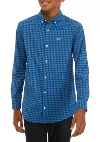 Boys 8-20 Gingham On the Go Nylon Whale Shirt