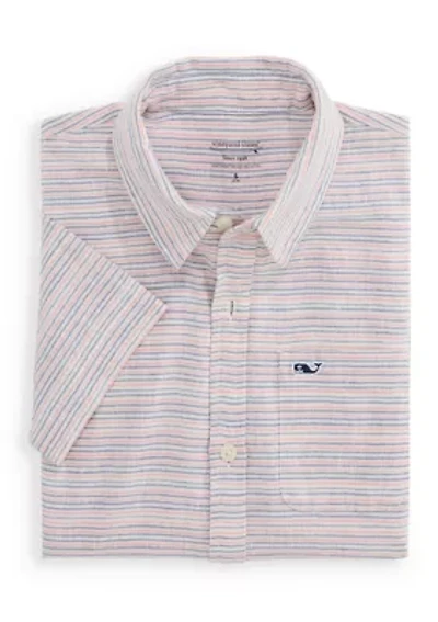 Boys 8-20 Striped Textured Linen Short Sleeve Shirt