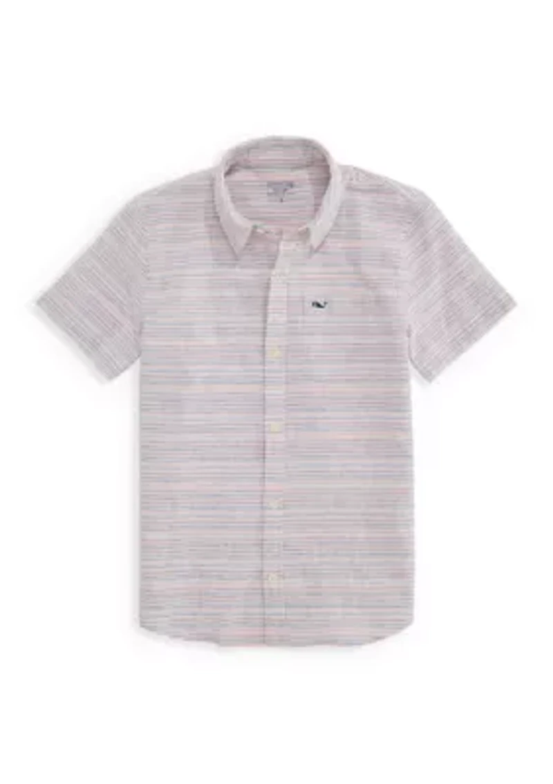 Boys 8-20 Striped Textured Linen Short Sleeve Shirt
