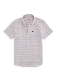 Boys 8-20 Striped Textured Linen Short Sleeve Shirt