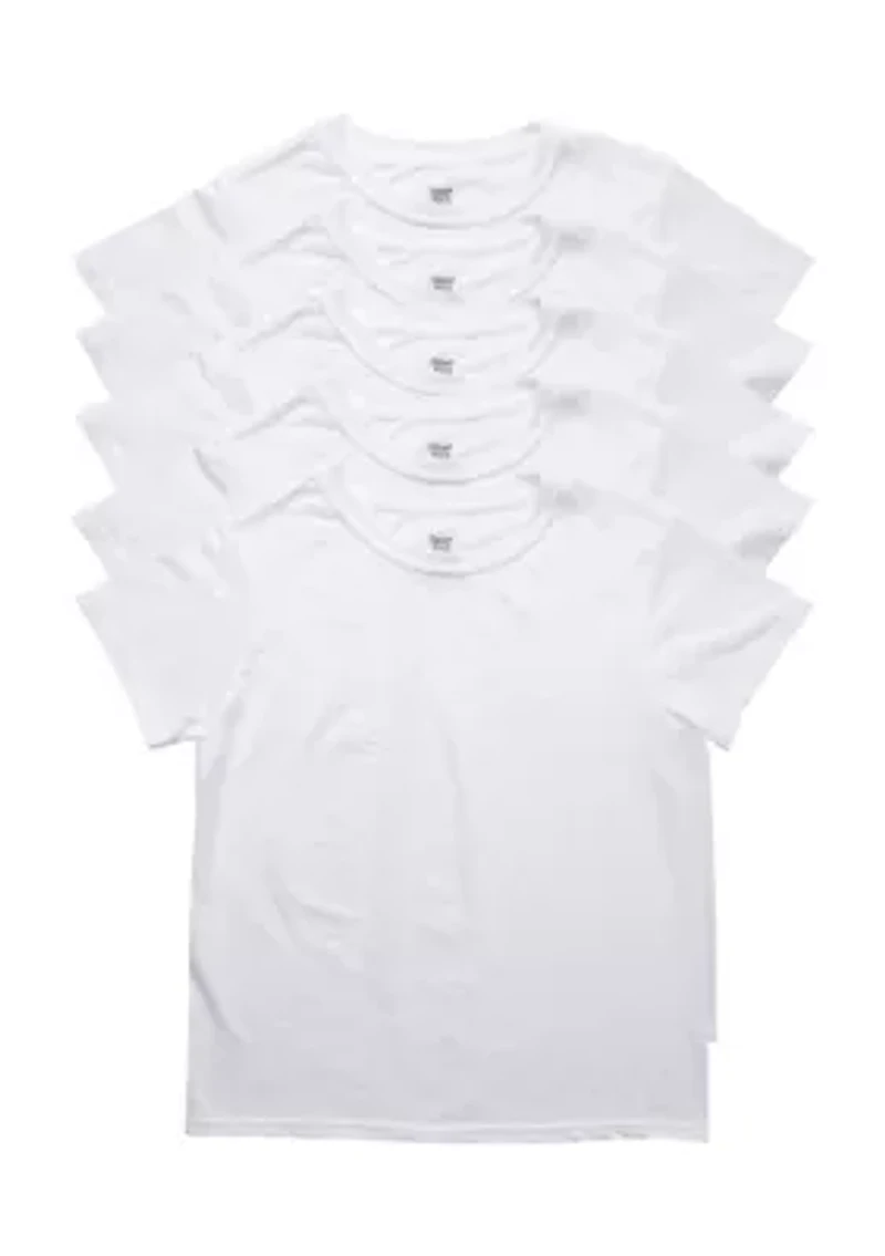 Boys Set of 5 White Crew Neck Undershirts