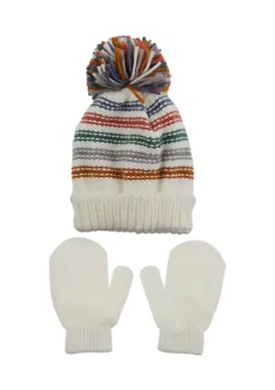 Toddler Boys Stripe Knit Beanie and Gloves Set