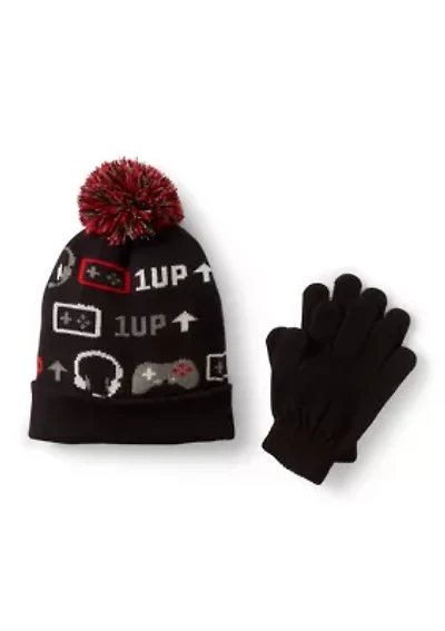 Kids Accessories Gamer Knit Hat and Gloves Set
