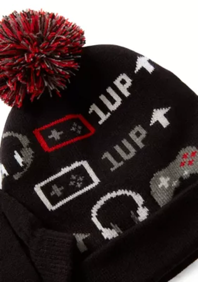 Kids Accessories Gamer Knit Hat and Gloves Set
