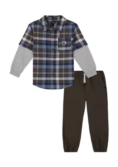 Boys 4-7 Woven 2Fer Shirt and Poplin Joggers Set