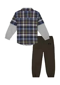 Boys 4-7 Woven 2Fer Shirt and Poplin Joggers Set