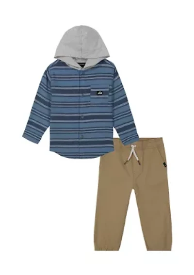 Boys 4-7 Woven Knit Printed Shirt and Joggers Set